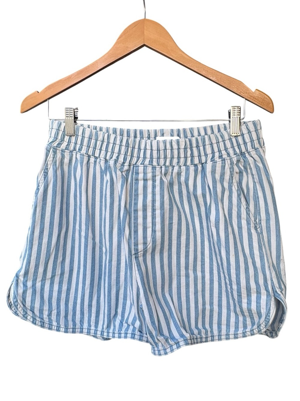 Vero Moda Blue and White Striped Pull On Shorts I Size: L